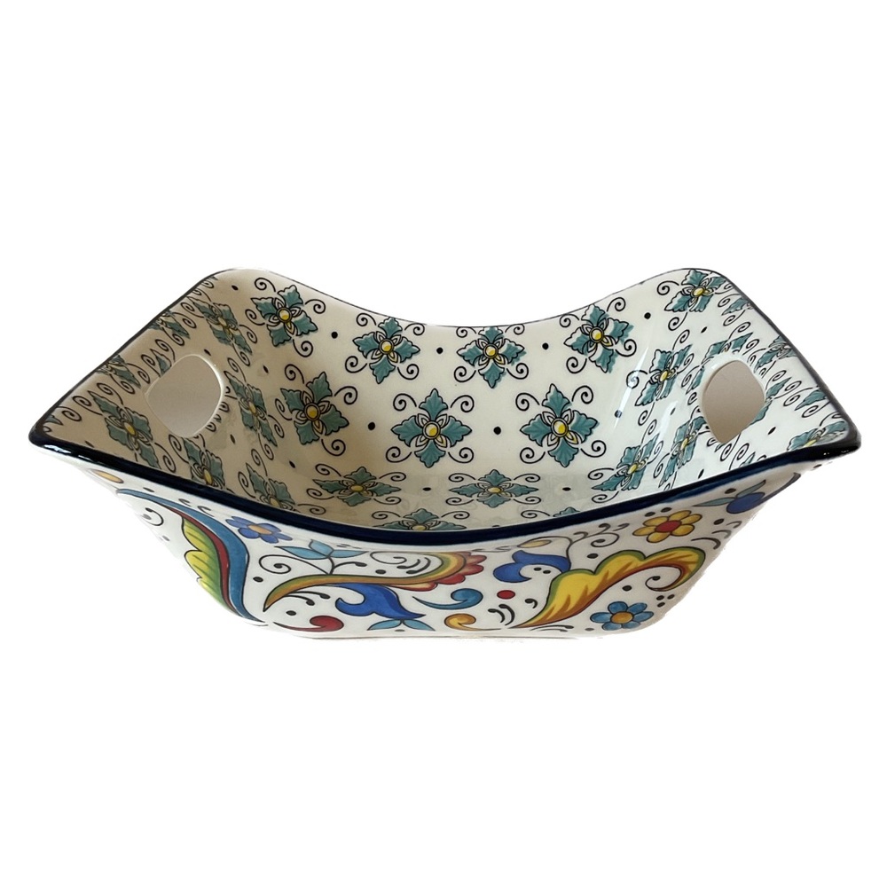 Certified International Square Porcelain Bowl with Cut-Out Handles - Nancy Green